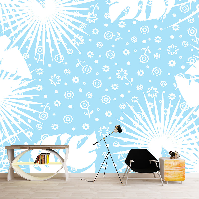 Tropical Leaves Plants Mural Modern Stain Resistant Wall Art for Living Room