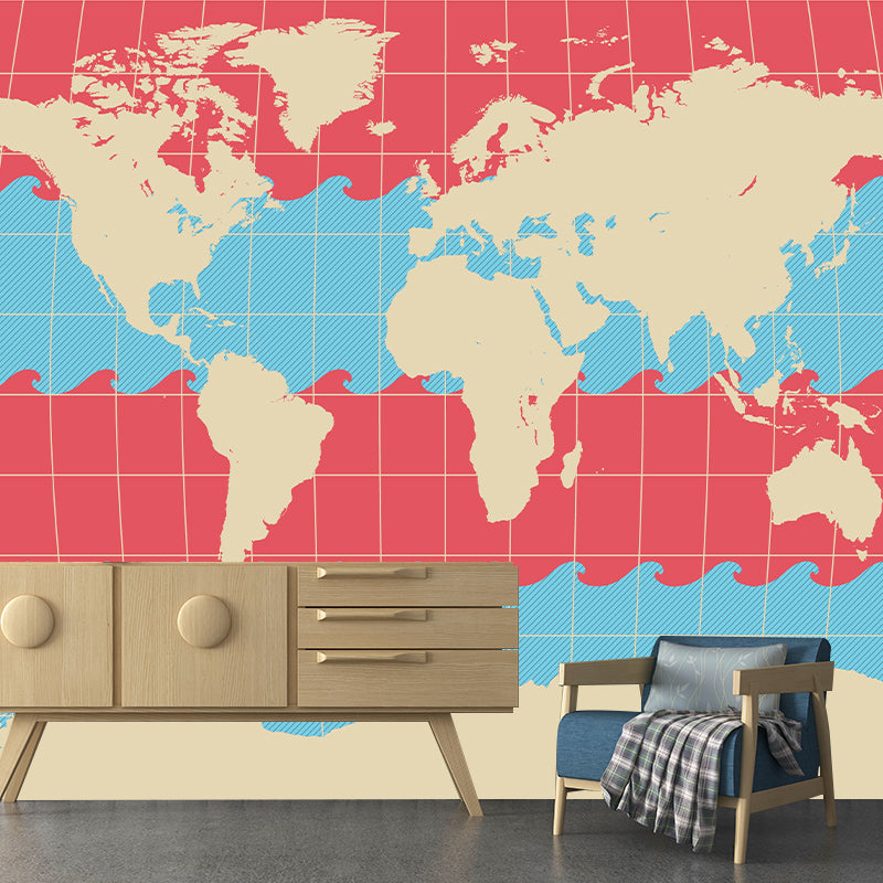 Illustration World Map Wall Mural Wallpaper Eco-friendly Wall Mural in Soft Color