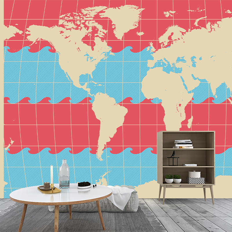 Illustration World Map Wall Mural Wallpaper Eco-friendly Wall Mural in Soft Color