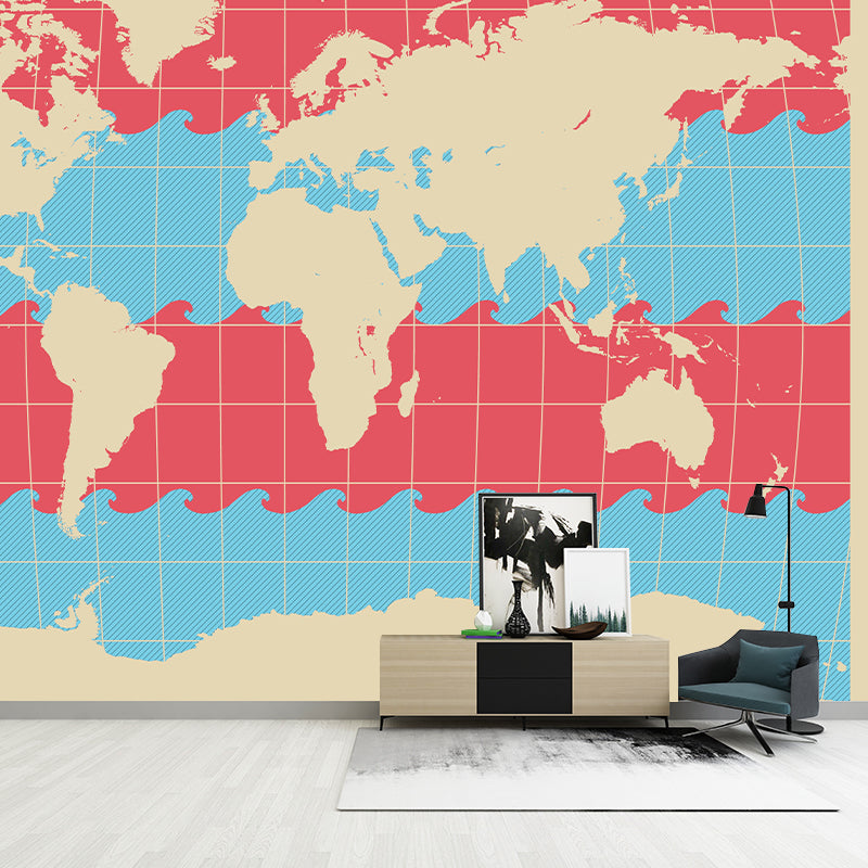 Illustration World Map Wall Mural Wallpaper Eco-friendly Wall Mural in Soft Color
