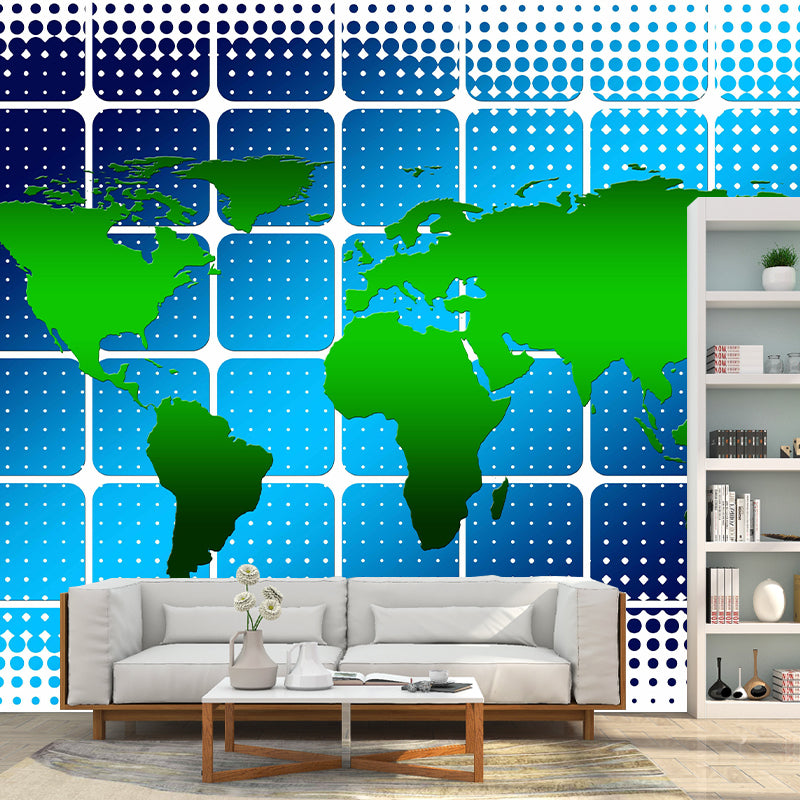 World Map Wall Mural Wallpaper Eco-friendly Wall Mural in Blue