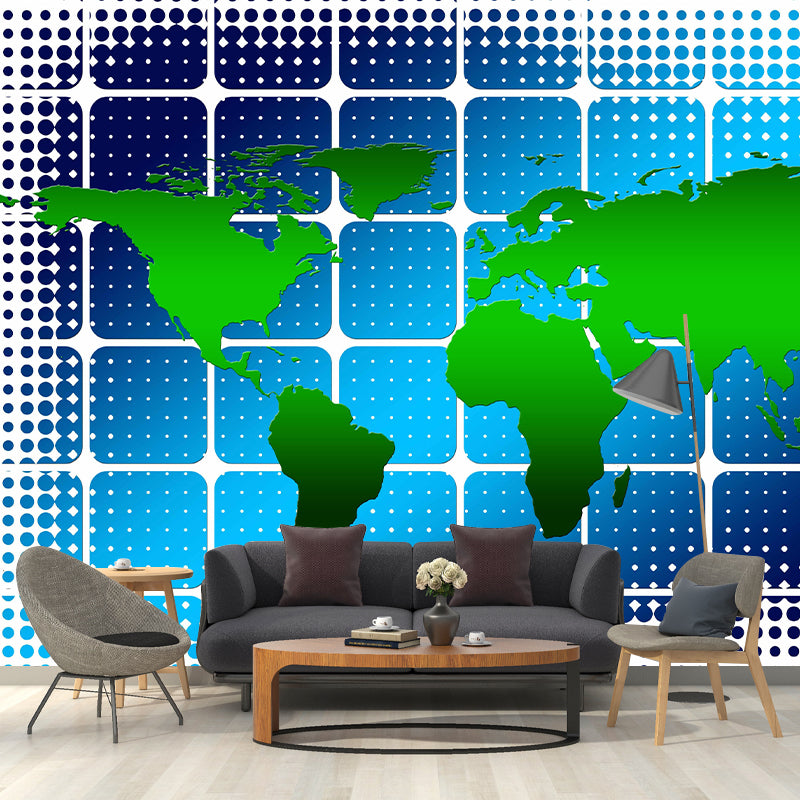 World Map Wall Mural Wallpaper Eco-friendly Wall Mural in Blue