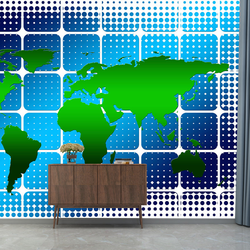 World Map Wall Mural Wallpaper Eco-friendly Wall Mural in Blue