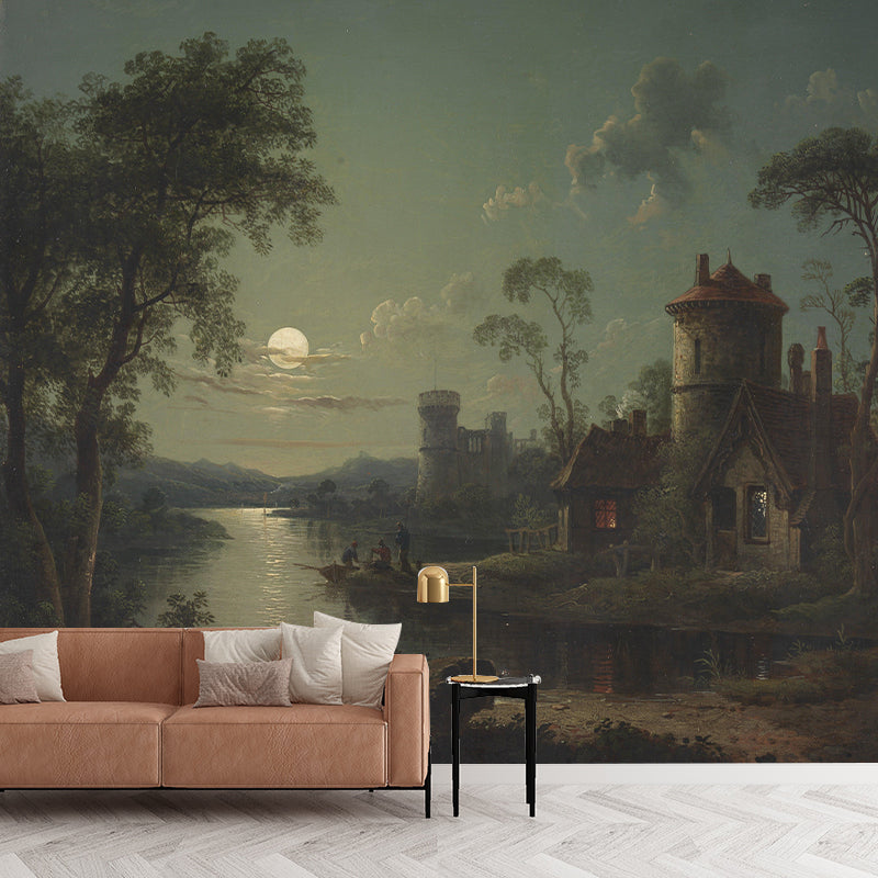 Landscape Illustration Wall Mural Classic Decorative Wall Mural for Bedroom