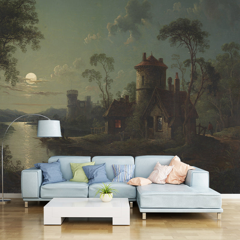 Landscape Illustration Wall Mural Classic Decorative Wall Mural for Bedroom