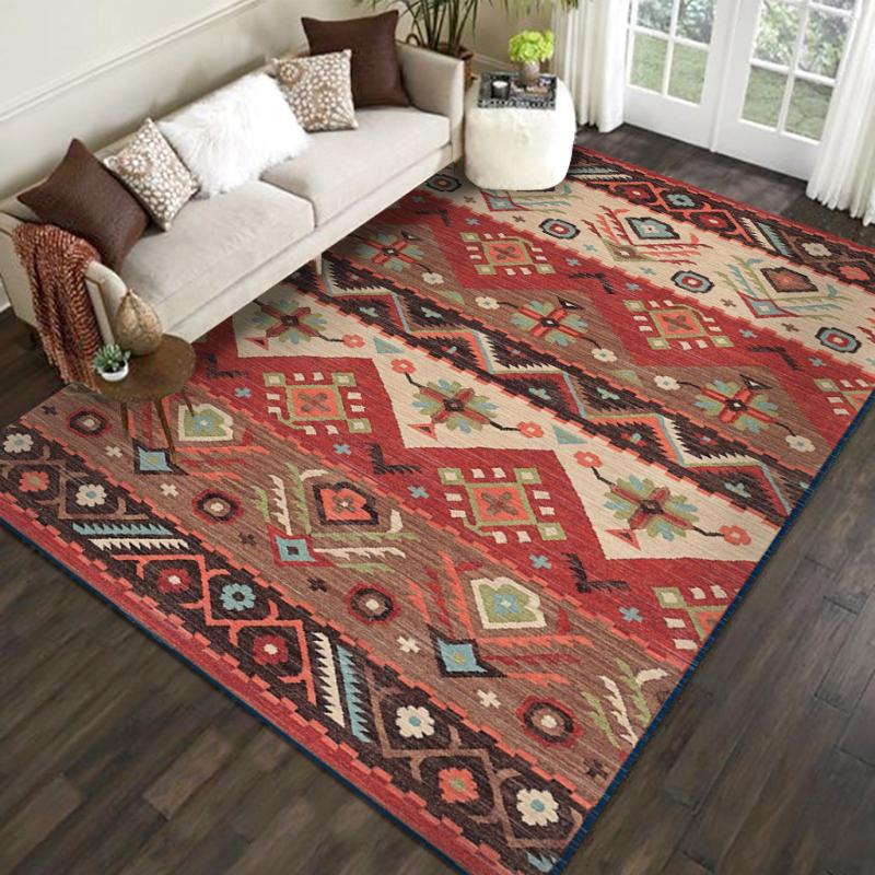 Multicolor Carpet Retro Tribal Symbols Area Rug Polyester Home Decor Rug with Anti-Slip Backing