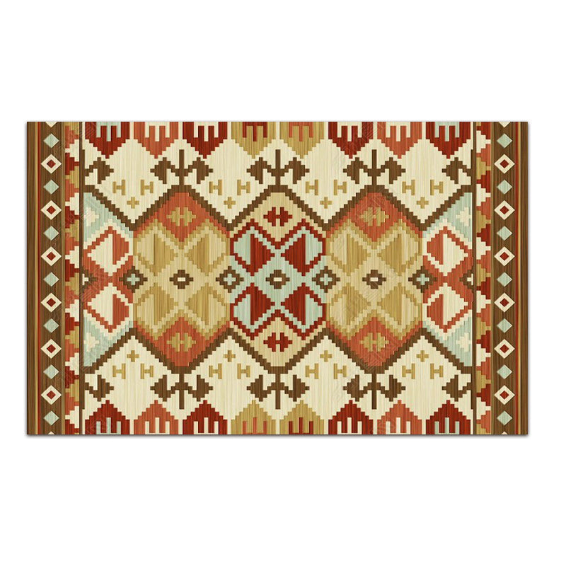 Multicolor Carpet Retro Tribal Symbols Area Rug Polyester Home Decor Rug with Anti-Slip Backing