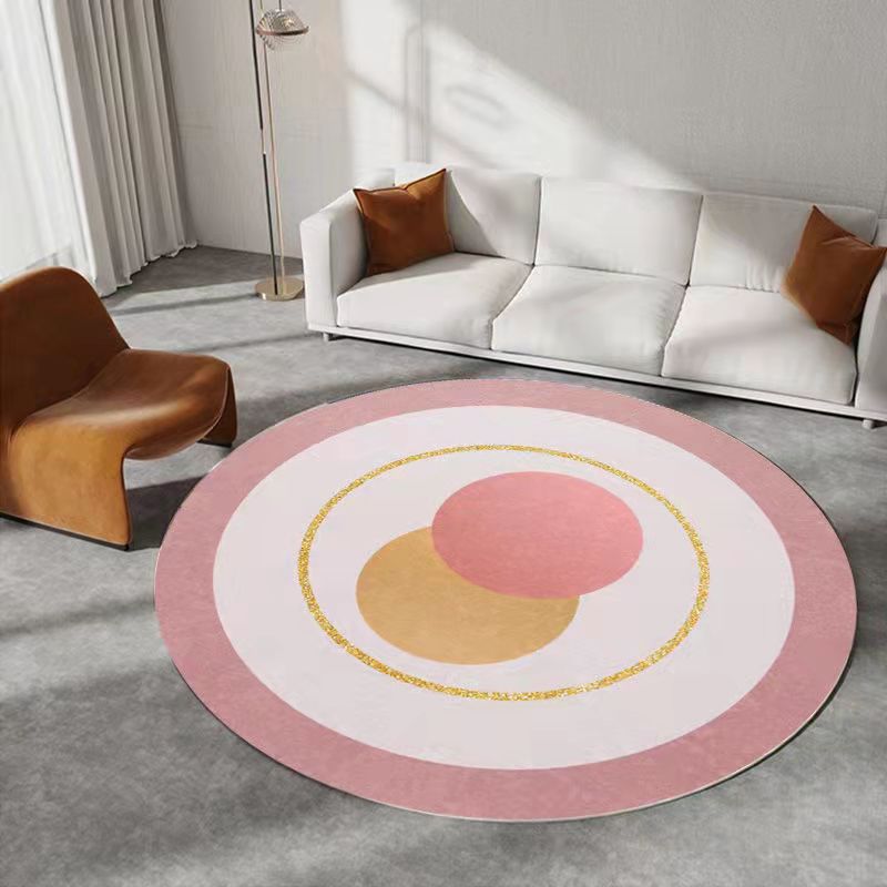 Roze modern tapijt polyester cirkel binnen tapijt wasbaar tapijt voor woonkamer