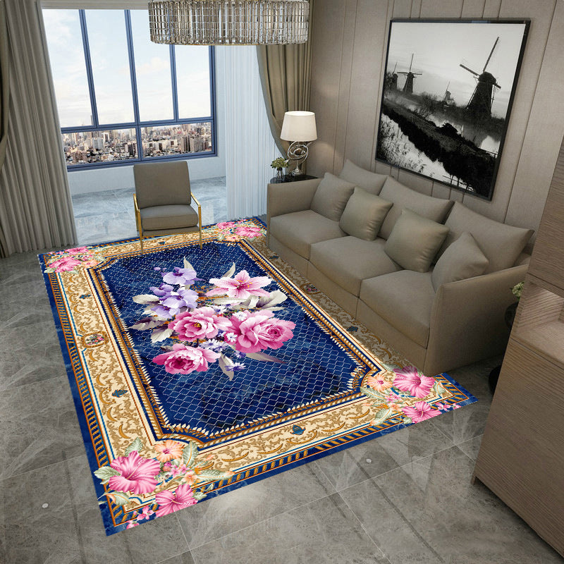 Leisure Polyester Carpet European Flower Print Rug Stain Resistant Area Rug for Home Decor