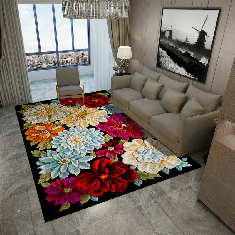 Leisure Polyester Carpet European Flower Print Rug Stain Resistant Area Rug for Home Decor
