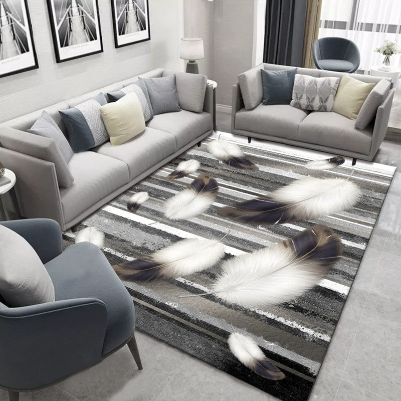 Blue Modern Rug Polyester Leaves Indoor Rug Non-Slip Backing Rug for Living Room