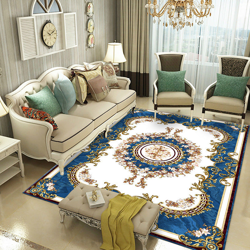 Red European Carpet Flower Pattern Polyester Area Rug Non-Slip Backing Rug for Home Decor