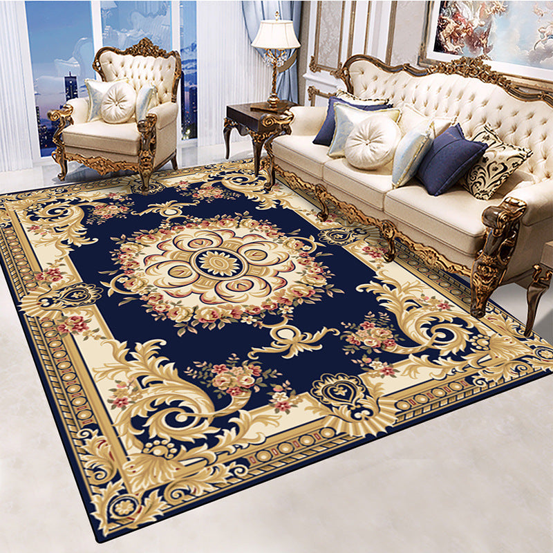 Red European Carpet Flower Pattern Polyester Area Rug Non-Slip Backing Rug for Home Decor