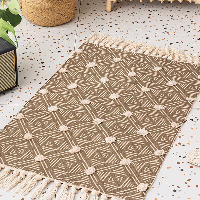 Bohemian Cotton Blend Area Carpet Tribal Print Indoor Rug Fringe Area Rug for Home Decor