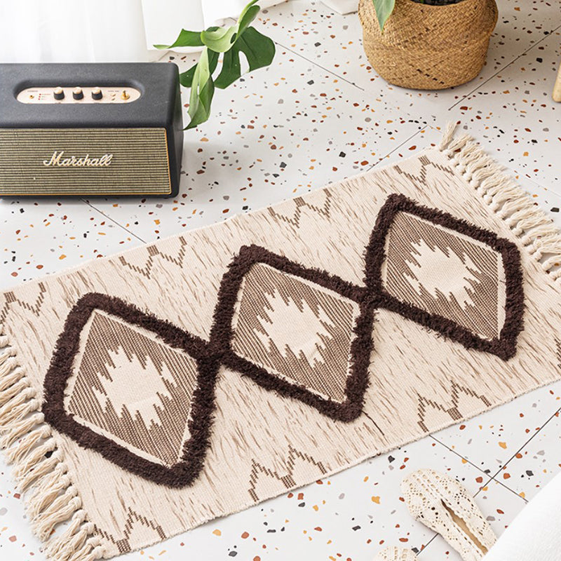 Bohemian Cotton Blend Area Carpet Tribal Print Indoor Rug Fringe Area Rug for Home Decor