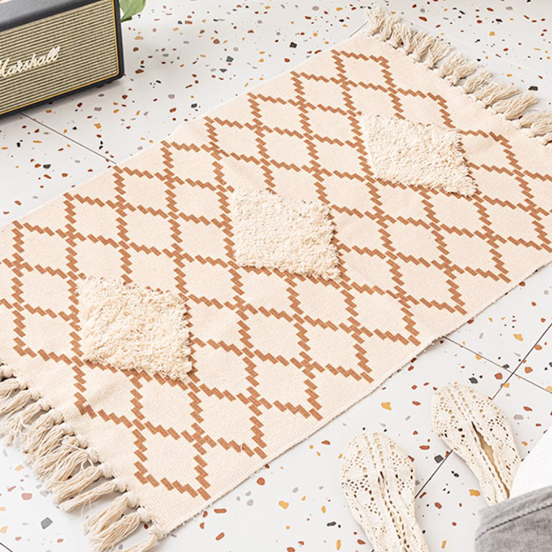Bohemian Cotton Blend Area Carpet Tribal Print Indoor Rug Fringe Area Rug for Home Decor