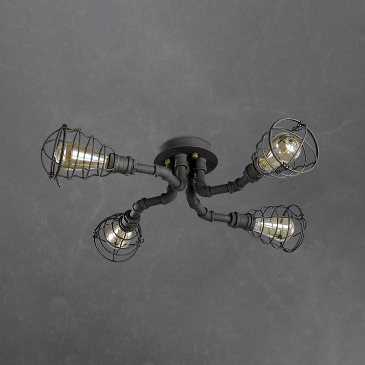 Industrial Retro Cage shape Ceiling Lamp Water Pipe Iron Flush Mount for Bar