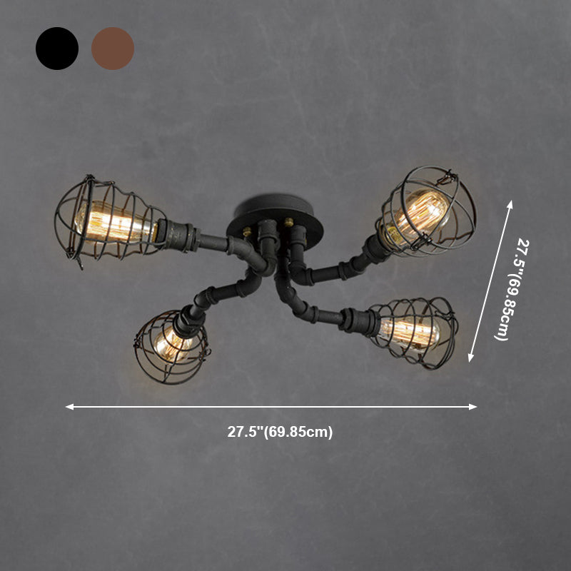 Industrial Retro Cage shape Ceiling Lamp Water Pipe Iron Flush Mount for Bar