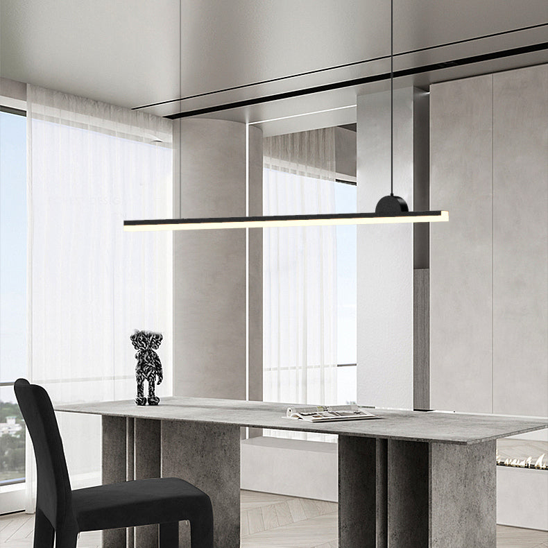 Linear Island Chandelier Modern Metal 1 Light Island Light in Black