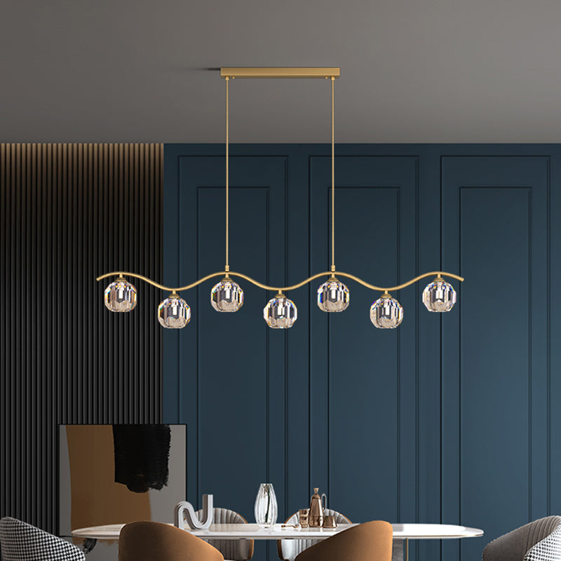Contemporary Sphere Island Light Fixtures Crystal Pendant Lights in Gold