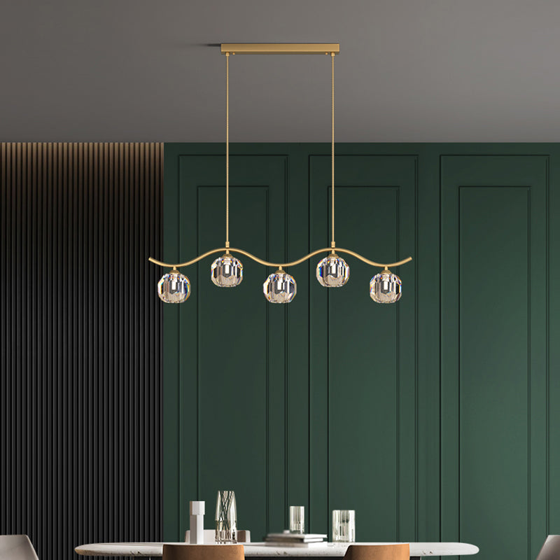 Contemporary Sphere Island Light Fixtures Crystal Pendant Lights in Gold