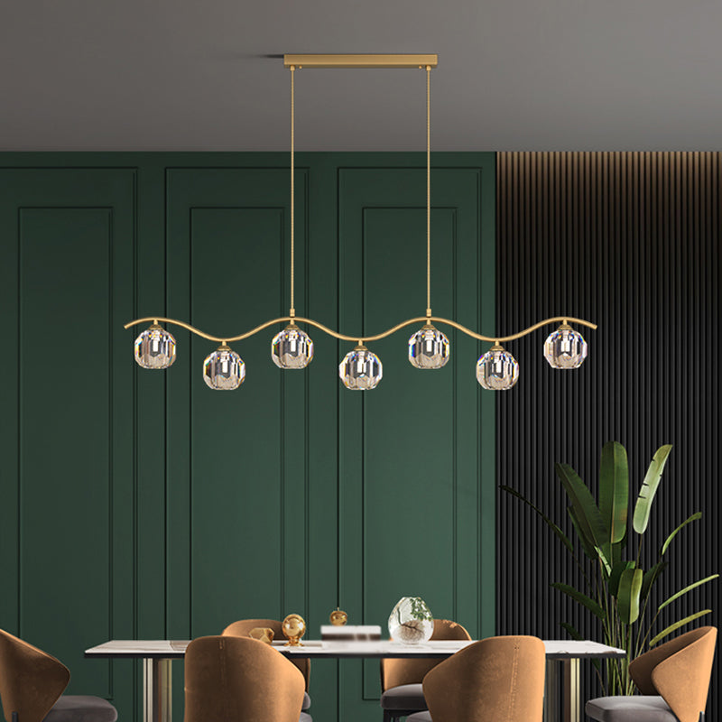 Contemporary Sphere Island Light Fixtures Crystal Pendant Lights in Gold