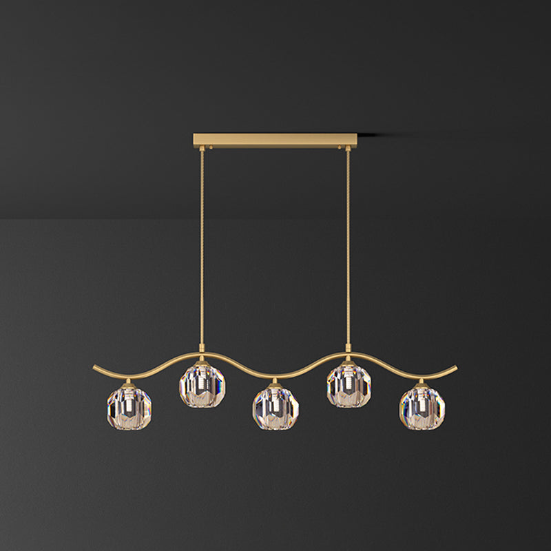 Contemporary Sphere Island Light Fixtures Crystal Pendant Lights in Gold
