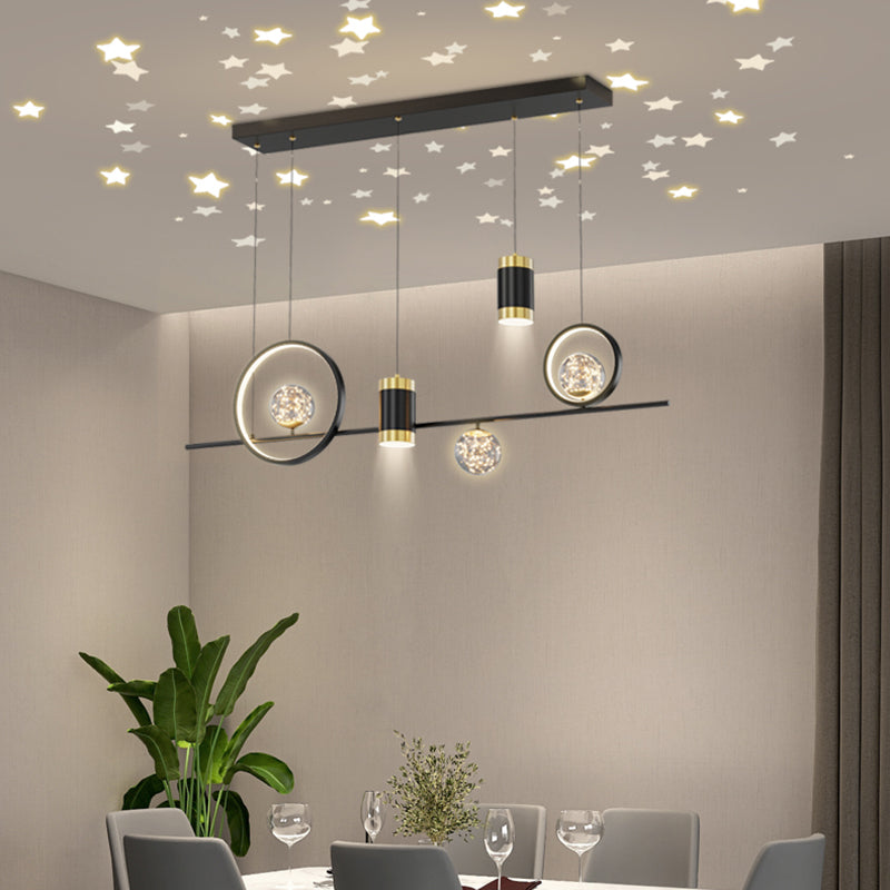 Contemporary Pendant Lights Geometric Metal Island Lighting in Black