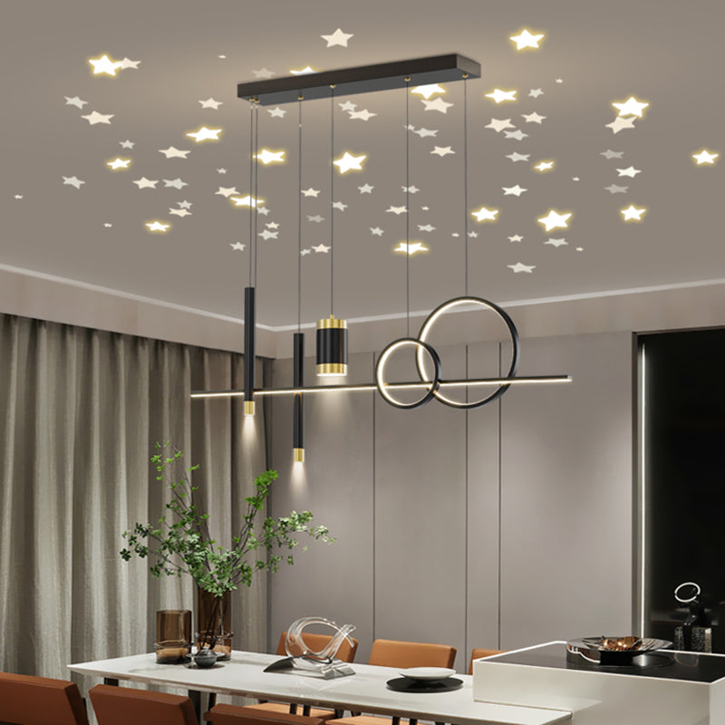 Contemporary Pendant Lights Geometric Metal Island Lighting in Black