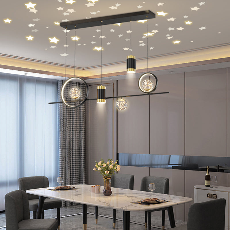 Contemporary Pendant Lights Geometric Metal Island Lighting in Black