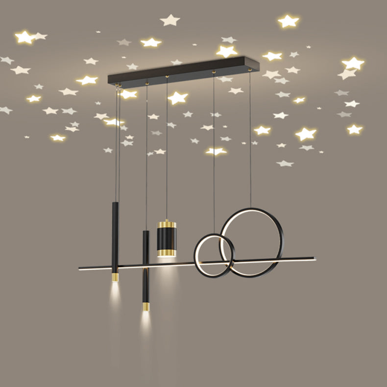Contemporary Pendant Lights Geometric Metal Island Lighting in Black