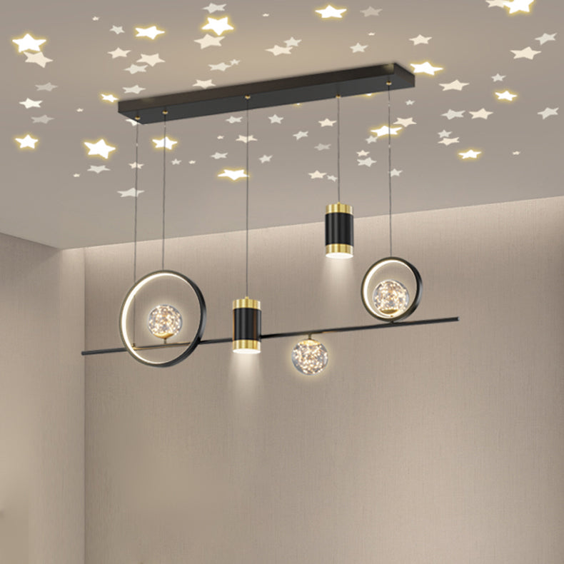 Contemporary Pendant Lights Geometric Metal Island Lighting in Black