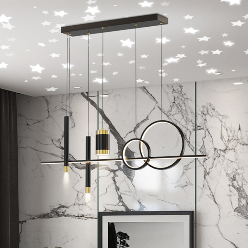 Contemporary Pendant Lights Geometric Metal Island Lighting in Black