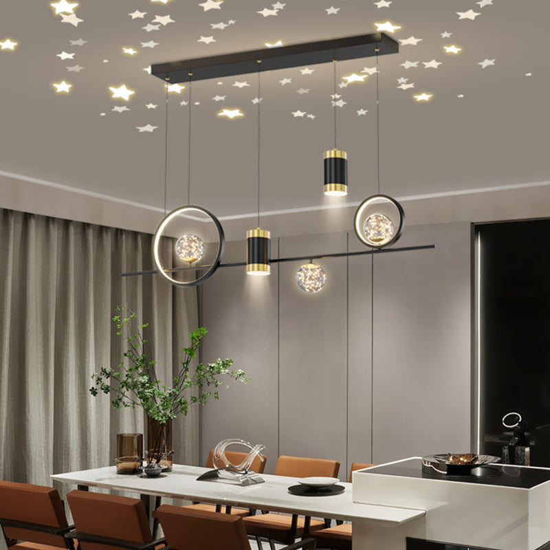 Contemporary Pendant Lights Geometric Metal Island Lighting in Black
