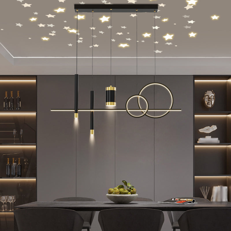 Contemporary Pendant Lights Geometric Metal Island Lighting in Black