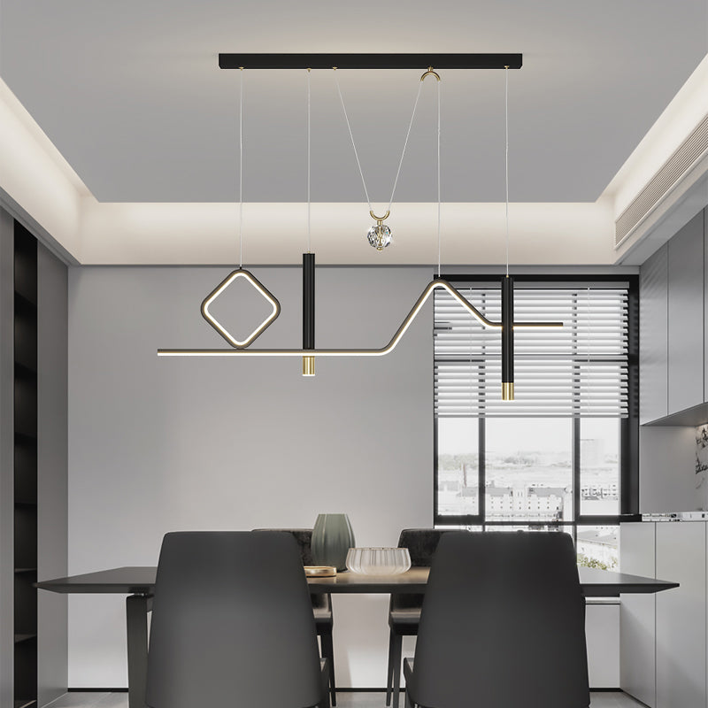 Linear Island Lighting Modern Metal 4 Light Island Light Fixtures in Black