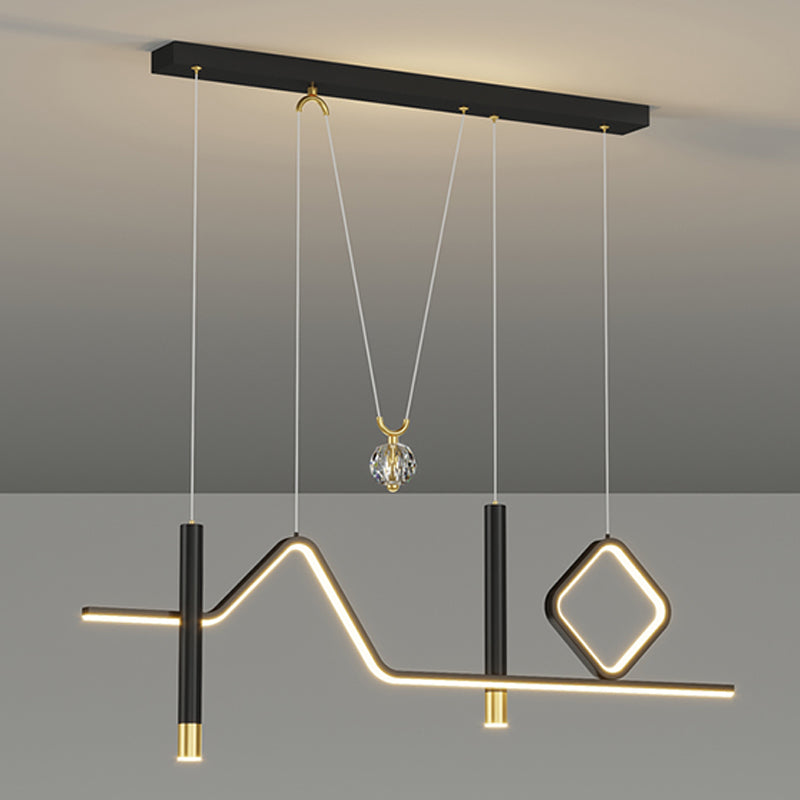 Linear Island Lighting Modern Metal 4 Light Island Light Fixtures in Black