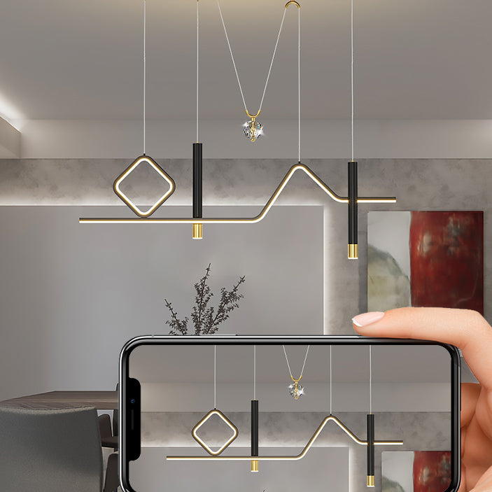 Linear Island Lighting Modern Metal 4 Light Island Light Fixtures in Black