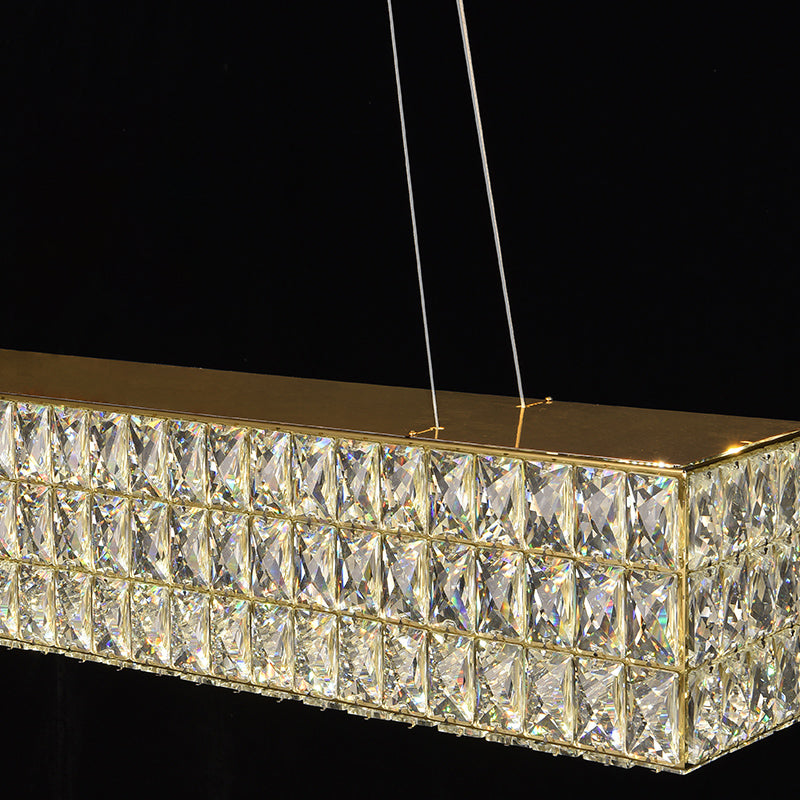 Rectangle Island Light Fixture Modern Pendant Chandelier with Crystal Shade