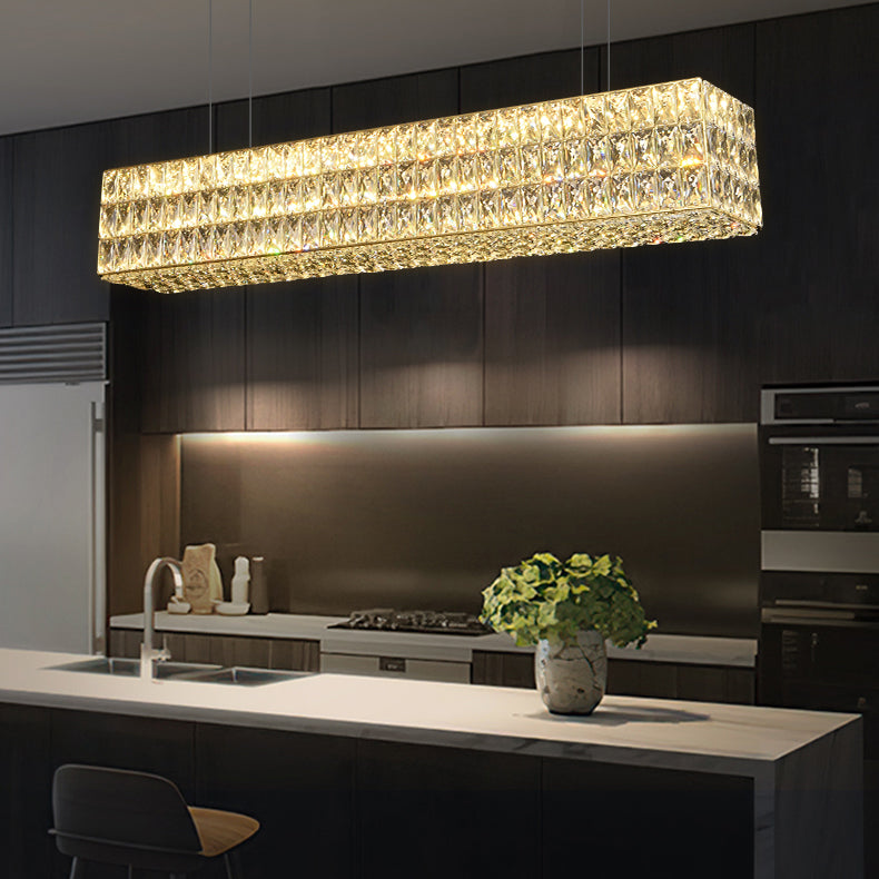Rechthoek eiland verlichtingsarmatuur moderne hangende kroonluchter met kristalschaduw