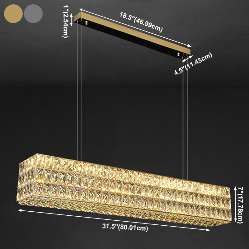 Rechthoek eiland verlichtingsarmatuur moderne hangende kroonluchter met kristalschaduw