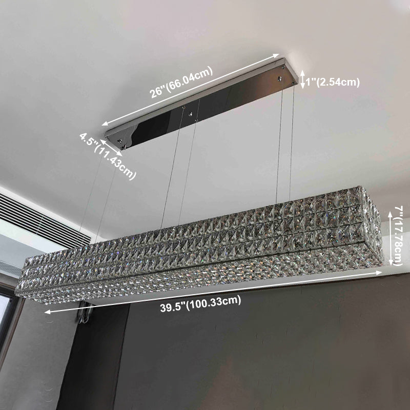 Rectangle Island Light Fixture Modern Pendant Chandelier with Crystal Shade