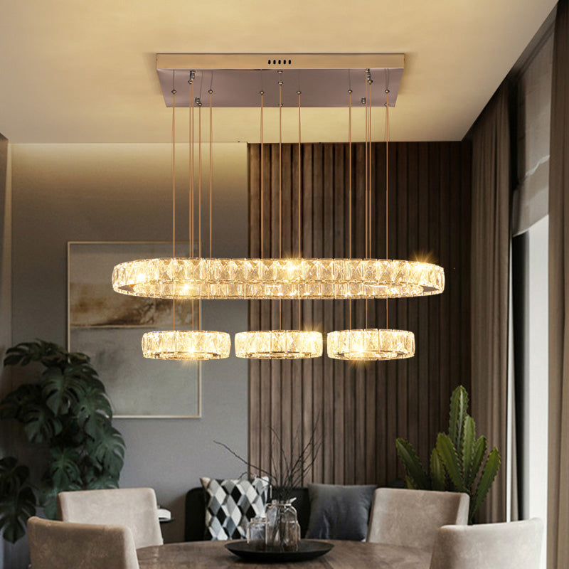 Geometric Island Lighting Contemporary Crystal Island Lights in Silver