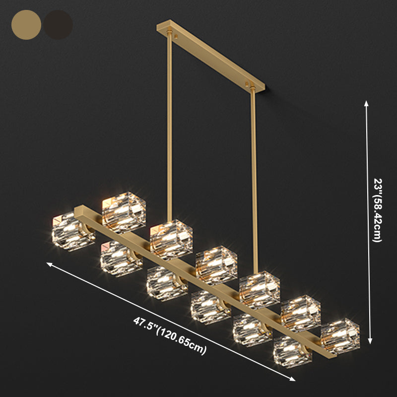 Cube Island Lighting Contemporary Island Lights with Crystal Shade