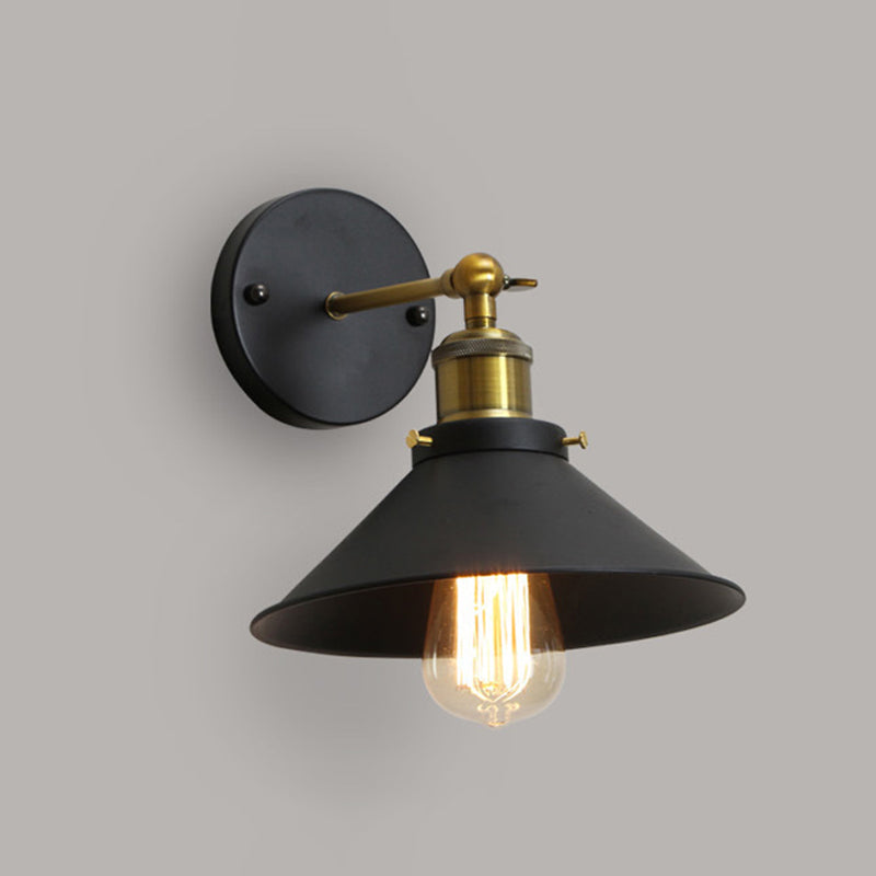 1-Light Flare Shade Wall Sconce Industrial Style Metal Wall Lighting in Black