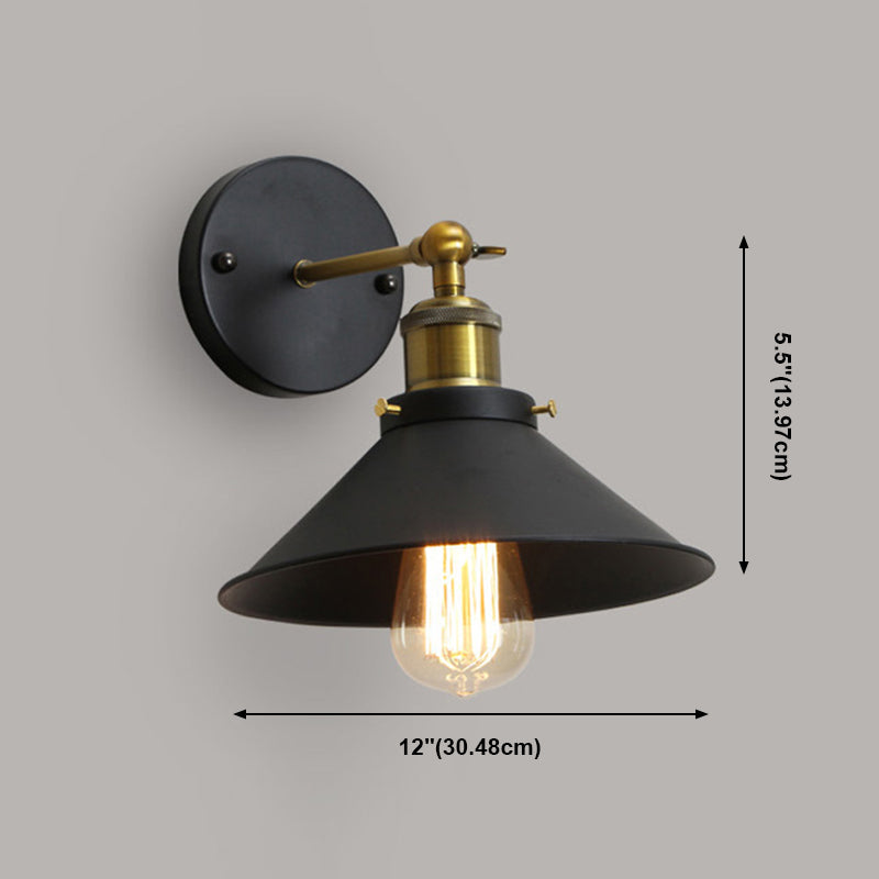1-Light Flare Shade Wall Sconce Industrial Style Metal Wall Lighting in Black