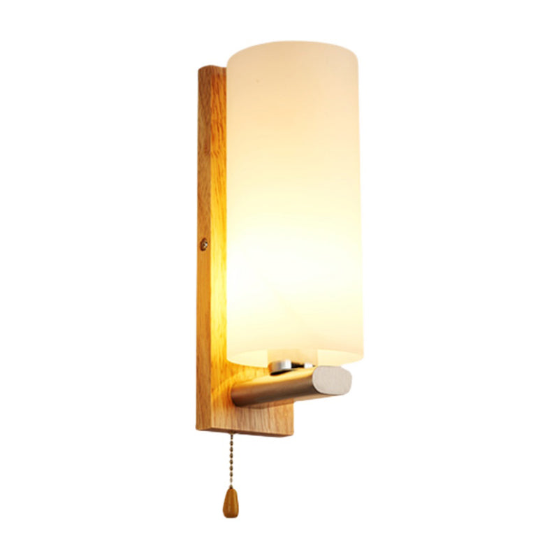 Modern Style Cylinder Wall Sconce Lighting Wood 1 Light Wall Mounted Lamps