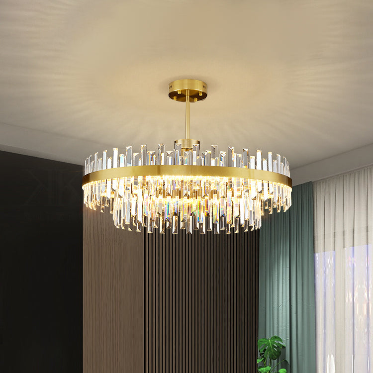 Modern Simple LED Chandelier Crystal Circular Pendant Light for Dining Room