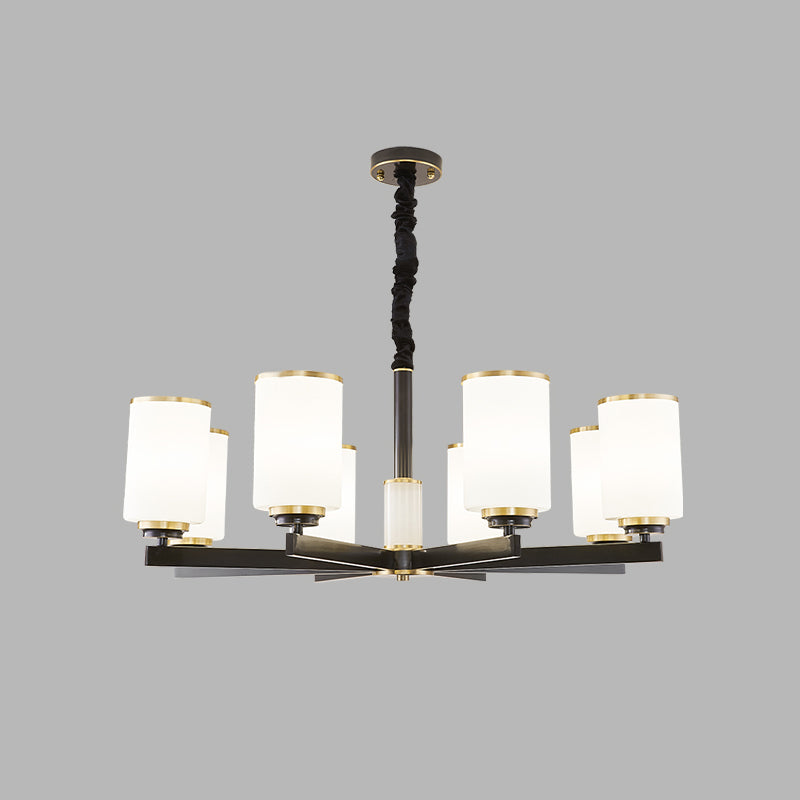 Modern Concise Pendant Light Metal Cylindrical Chandelier with Glass Shade