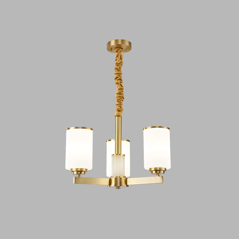 Modern Concise Pendant Light Metal Cylindrical Chandelier with Glass Shade